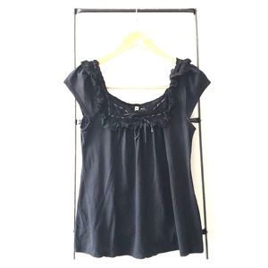 Anthropologie Black Cap Sleeve Top